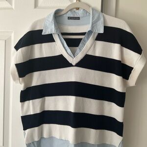 Adrianna Papell Light Blue Shirt-Collar Layered Sweater Vest